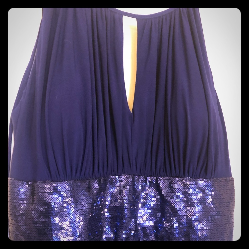 Long formal dress, navy blue with sequins